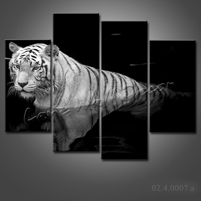 NO FRAME CANVAS ONLY Black And White Animals Tiger In Water Painting Modern Art Home Decor For