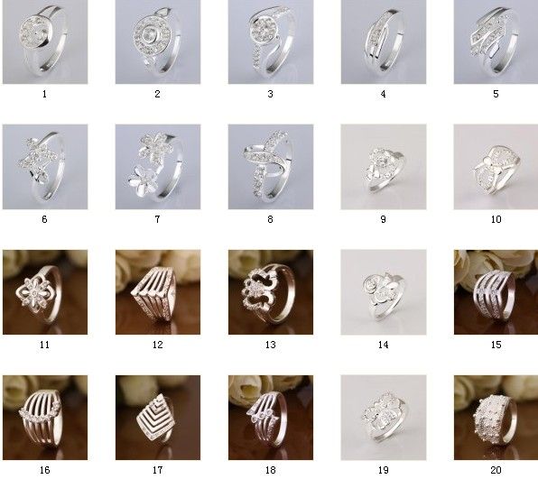 

Mixed 20 Style 925 Silver Zircon Ring Wedding ring The best party gift