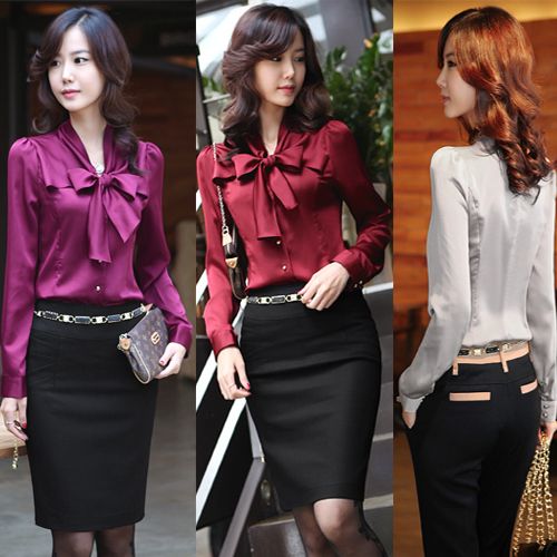 2017 Elegant Ladies Silk Blouses Shirt Bow Knot Neck Long Sleeve See larger image - 2017 Elegant Ladies Silk Blouses Shirt Bow Knot Neck Long Sleeve