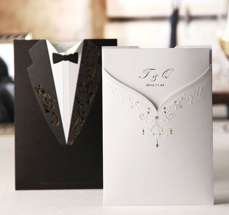 white wedding invites