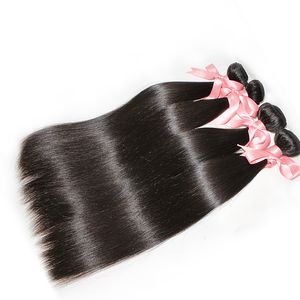 Greatremy® 100% brasilianska Virgin Hair Buntles Silky Rak Mix Längd 3st / Många Hairweaves Hårförlängningar Naturfärg