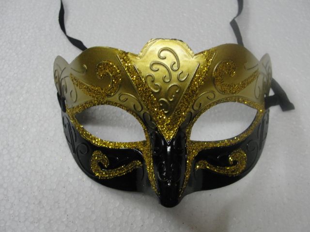 2014熱い販売のファッション描かれたマスクゴールド輝くめっきパーティーマスク結婚式の小道具マスカレードマルディグラスマスク