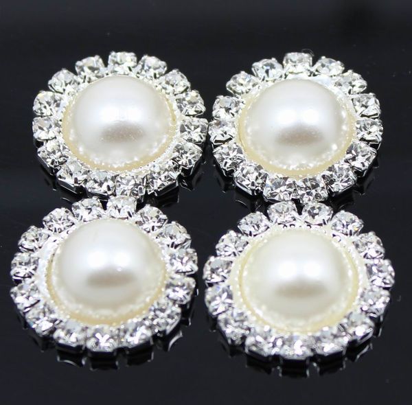 

Stock!! 100pcs/lot 19mm Round Metal Rhinestone Button With Pearl Center Wedding Embellishment DIY Accessory Factory Price