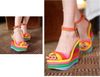 2012-5 Blue Orange Peep-Toe Summer Rainbow Stripes High Platform Wedges 3 Colors