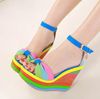 2012-5 Zeppe alte con plateau a strisce arcobaleno estive peep-toe blu arancioni 3 colori