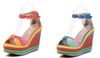 2012-5 Zeppe alte con plateau a strisce arcobaleno estive peep-toe blu arancioni 3 colori