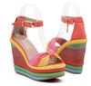 2012-5 Zeppe alte con plateau a strisce arcobaleno estive peep-toe blu arancioni 3 colori