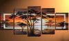 Livraison gratuite !! huile peinte à la main les arbres lever de soleil africaine paysage peinture à l'huile sur toile art mural 5 pièce / ensemble, FZ001