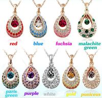 Wholesale Fashion Gold Plating Austrian Crystal Necklace Simulated Diamond Jewellry Heart Shape Love Pendant Necklaces Chains Colors