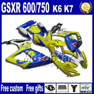 スズキフェアリングGSX-R 600/750 2006 2007の射出成形フェアリングイエローブルーコロナオートバイパーツK6 GSXR 600 750 06 07 NT1