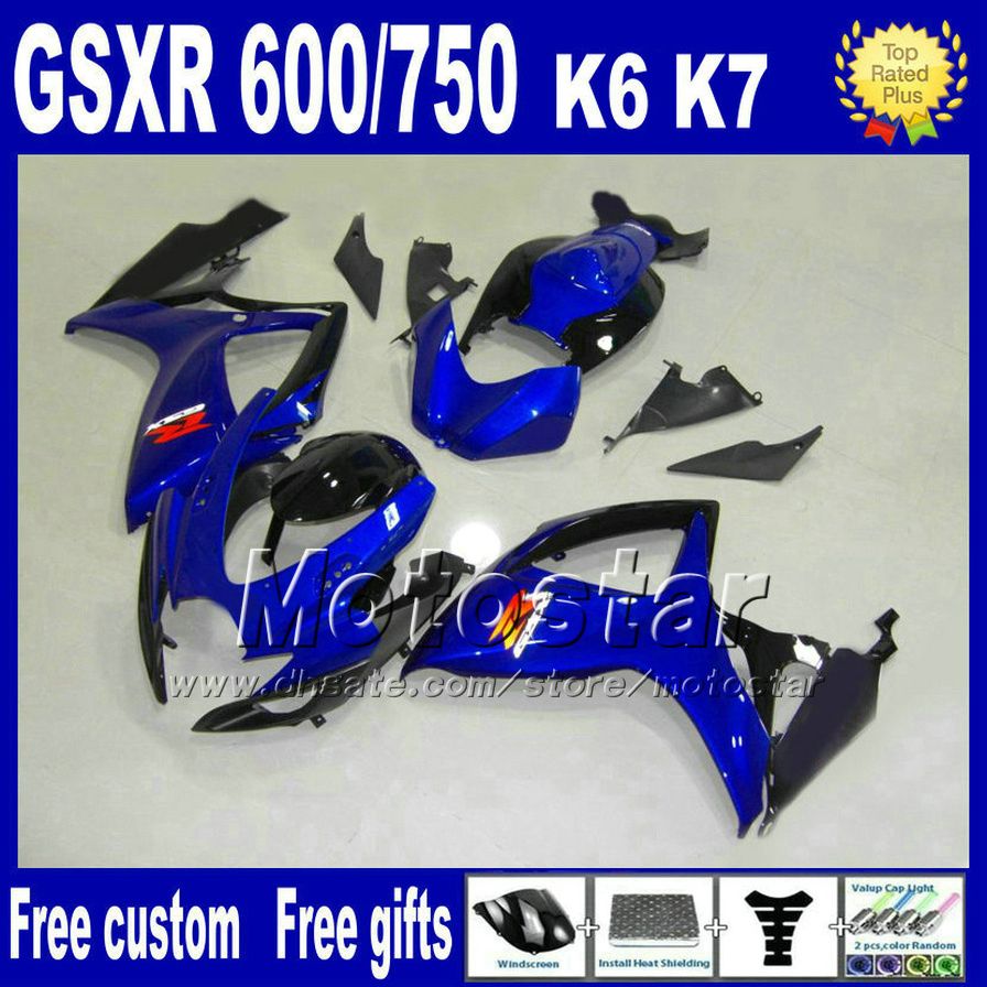 Zestaw Fairings ABS Fairings dla Suzuki GSX-R 600/750 2006 2007 Czarne niebieskie części motocyklowe K6 GSXR 600 750 06 07 NT4