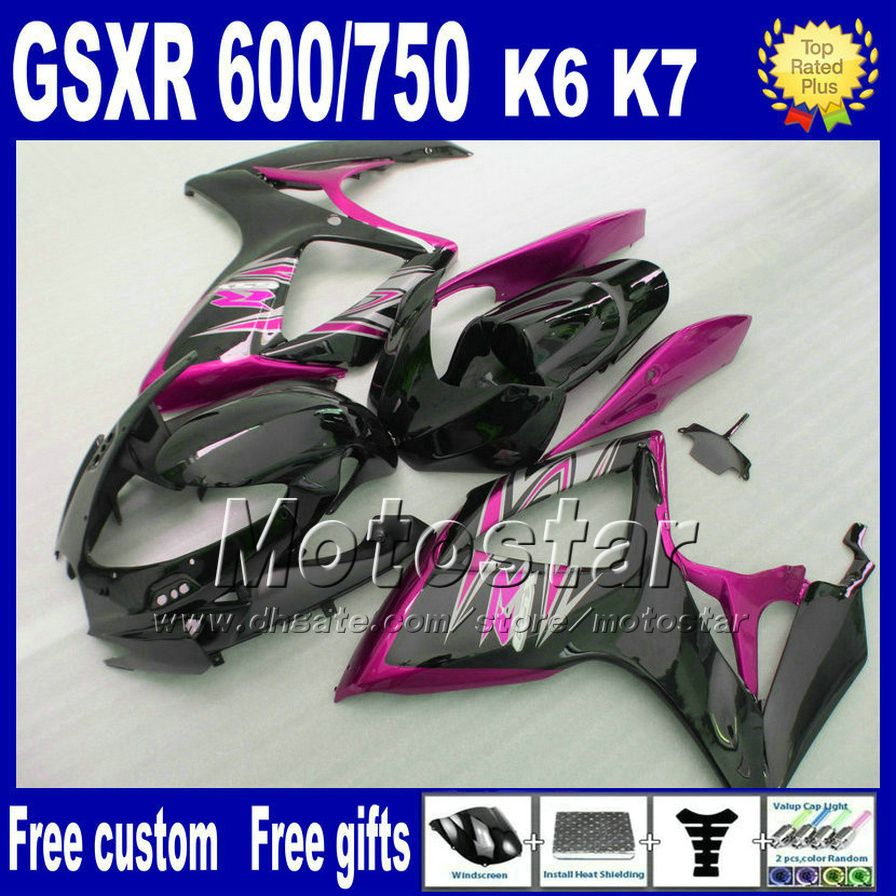 Injectiebacks Body Kit voor Suzuki GSX-R600 / 750 2006 2007 Fairing Set K6 GSX-R 600 750 06 07 Zwart Purple Motorcycle Aftermarket Onderdelen