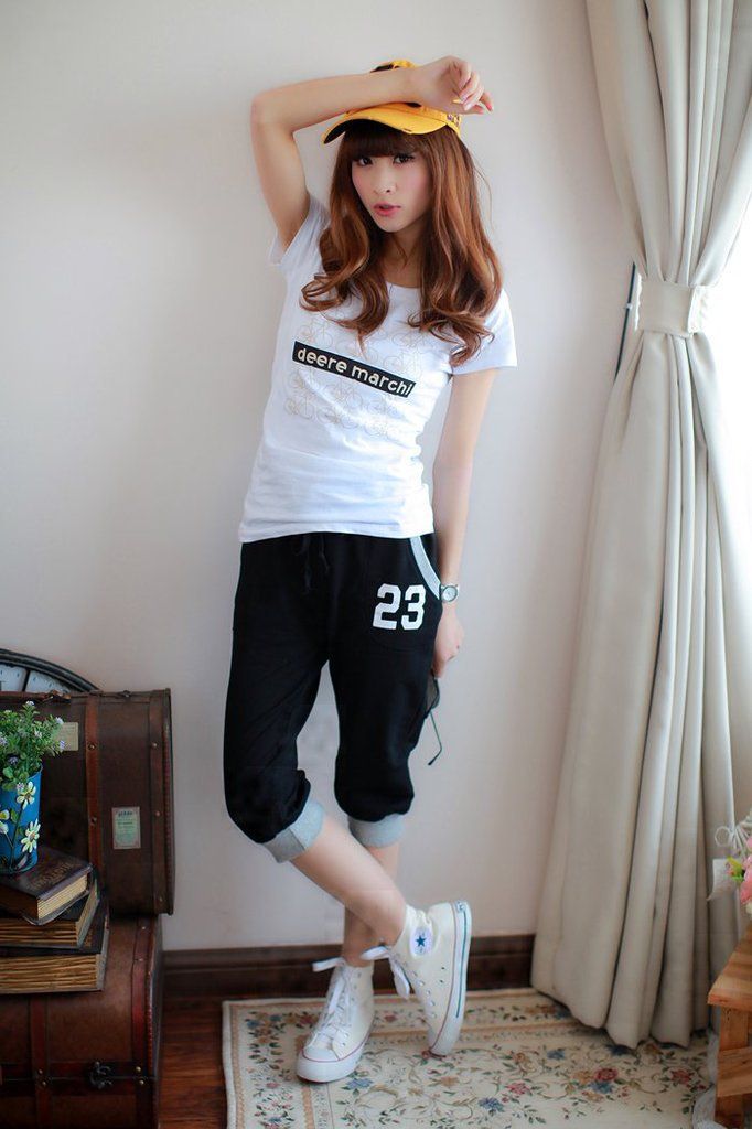 2018 Korean Women Hip Hop Dance Trousers,Casual Drawstring Seven Short