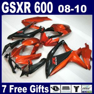 スズキGSXR用フェアリングキット600 2008 2009 2009 2009 2010 K8オレンジブラックボディキットGSXR750 GSXR600 08 09 10フェアリング+ 7ギフト