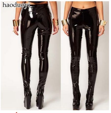 Compre De Charol Negro De Alto Brillo Punk De Viento De Baja Altura  Polainas De Cuero De La PU De Pantalones De 6 Gran Patio Haoduoyi Damas  Pantalones De Cuero A 26,35