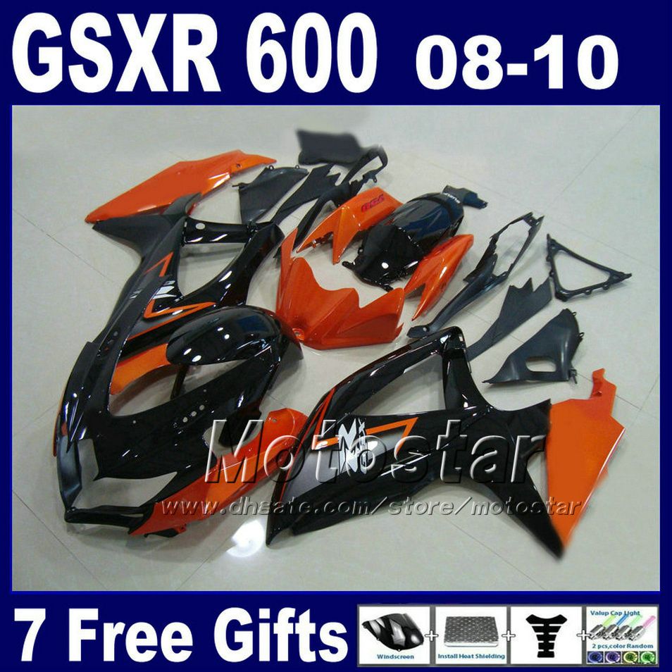 Kit de carenagem para SUZUKI GSX-R600 / 750 2008-2010 K8 08-10 peças da motocicleta laranja brilhante preto GSXR 750 600 08 09 10 carenagens 7gifts