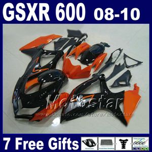 鈴木GSX-R600 / 750 2008-2010 K8 08-10オレイク部品オレンジ色の光沢のある黒人GSXR 750 600 08 09 10フェアリング7ギフト