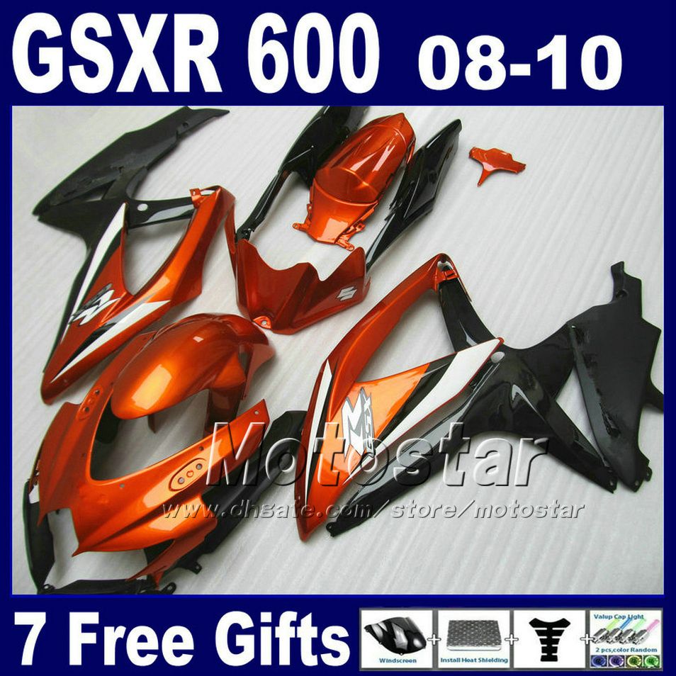 Kit carenatura per SUZUKI GSX R600 / 750 2008 2009 2010 K8 parti moto GSXR 750 600 08 09 10 set carenature nere dorate