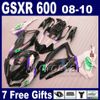 Набор для обтекания для Suzuki 08 09 10 GSXR 600/750 K8 2009 2009 2010 GSX-R 750 600 Silver White Red Sage Set BT13+7 Гифтов