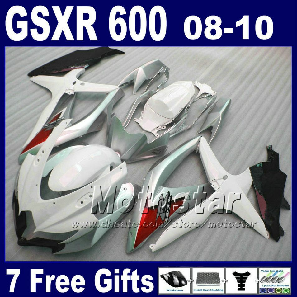 Fairing kit for SUZUKI 08 09 10 GSXR 600/750 K8 2008 2009 2010 GSX-R 750 600 silver white red fairings set BT13+7gifts