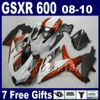 Motocicleta fairings para 2008-2010 SUZUKI GSX-R600 / 750 K8 GSXR750 GSXR600 08 09 10 vermelho preto ABS corpo carenagem de plástico kits 7 presentes BT20