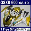 Motorcykel Fairings för 2008-2010 Suzuki GSX-R600 / 750 K8 GSXR750 GSXR600 08 09 10 Röd svart ABS Plastfeoking Body Kits 7 Presenter BT20