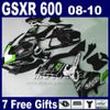 Motorcykel Fairings för 2008-2010 Suzuki GSX-R600 / 750 K8 GSXR750 GSXR600 08 09 10 Röd svart ABS Plastfeoking Body Kits 7 Presenter BT20