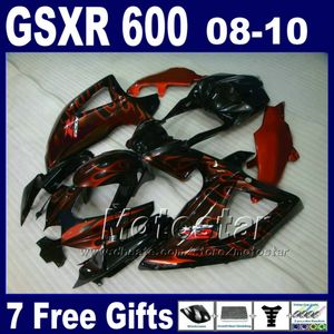 Объем комплекта для Suzuki GSXR60000 / 750 2008 2009 K8 Red Flame в черных запчастей мотоцикла GSXR 750 600 08 09 10 Комплекты