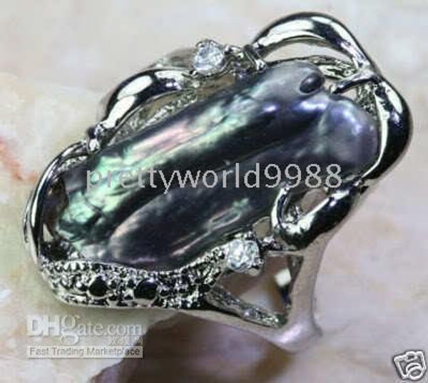 

genuine fine black biwa pearl ring size 7-8 WITH box