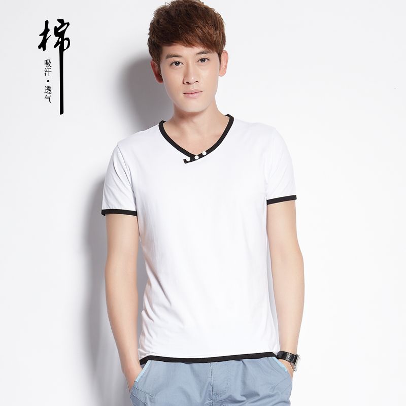 2014 Summer New Korean Fashion Peach Collar T Shirt Slim ...