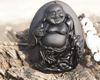 Natürlicher Obsidian-Amulett-Anhänger, manuelle Skulptur. (lachender Buddha). 53 x x15 mm Halskettenanhänger