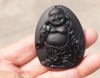 Natural obsidian amulet pendant manual sculpture. (laughing Buddha). 53 x x15mm necklace pendant