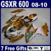 Peças de motos para 2008 2009 2010 SUZUKI GSX-R600 / 750 K8 carenagens GSXR 600 750 08 09 10 kit de carenagem personalizada preto branco dourado