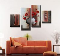 Darmowa dostawa !!! Gruby teksturowane 100% ręcznie malowany obraz olejny na płótnie, 4 sztuki Wall Art, Top Home Decoration, HH4001
