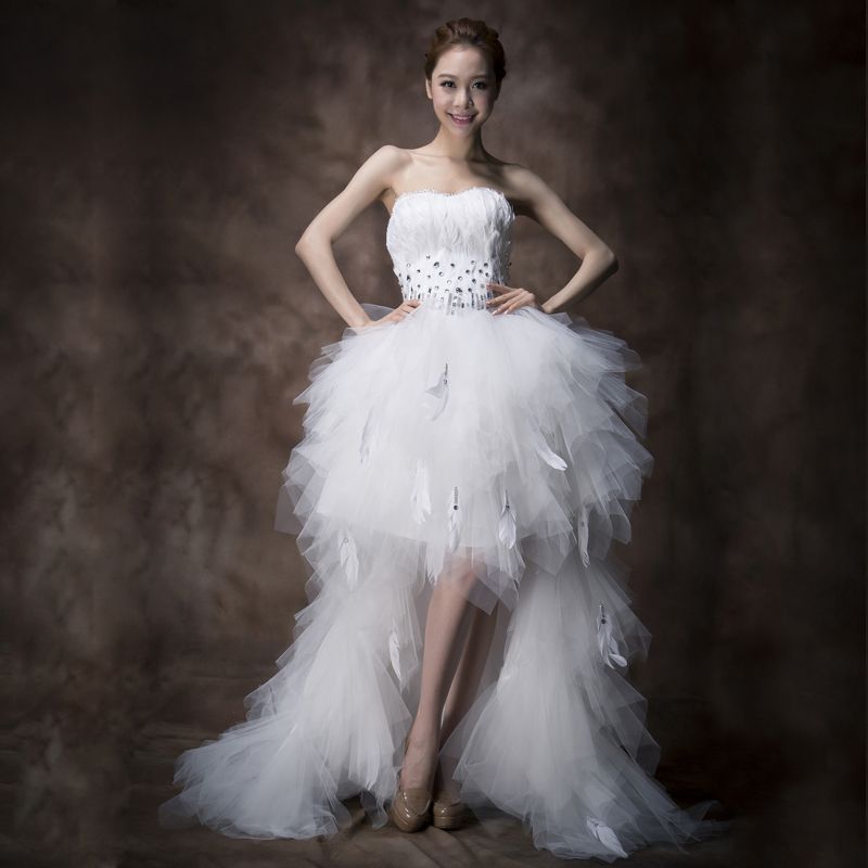white feather ball gown