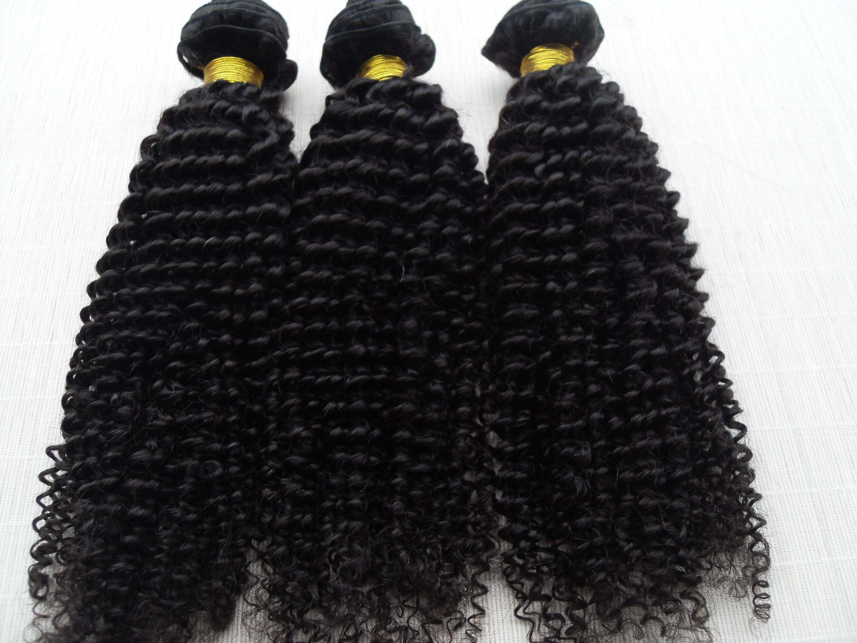 Brasilianska Human Virgin Remy Kinky Curly Hair Weft Naturliga Svart Obehandlat Baby Soft Extensions 100g / st Weaves