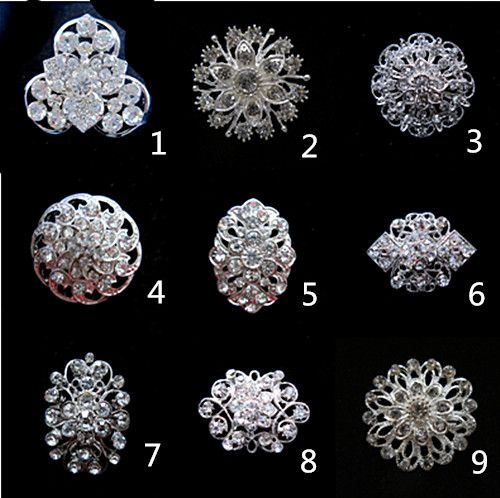 

Silver Rhinestone Brooch Clear Crystal Flower Diamante Weddng Party Bouquet Pins Accessories