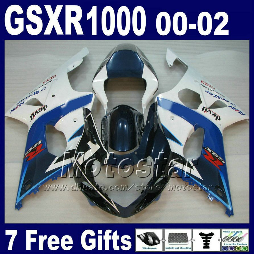 

Fairing kit for SUZUKI GSXR1000 K2 2000 2001 2002 white blue fairings set GSXR 1000 00 01 02 GSX-R1000 with 7 gifts SA8, Multi-color
