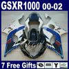 طقم أدوات التشحيم لـ SUZUKI GSXR1000 K2 2000 2001 2002 fairings white blue set GSXR 1000 00 01 02 GSX-R1000 مع 7 هدايا SA8