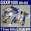 SUZUKI GSXR 1000 00 01 02 için kaporta kiti K2 2000 2001 2002 GSXR1000 GSX-R1000 00-02 gümüş siyah ABS kaporta çalışması SA60 + 7gifts