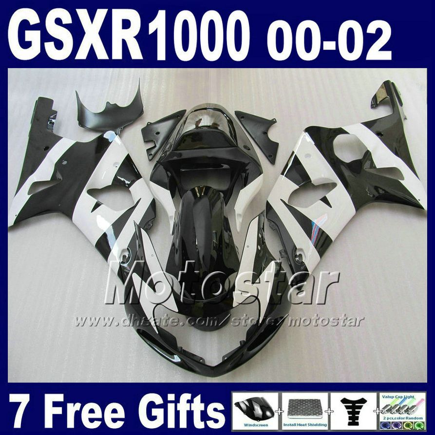 SUZUKI GSXR 1000 00 01 02 için kaporta kiti K2 2000 2001 2002 GSXR1000 GSX-R1000 00-02 gümüş siyah ABS kaporta çalışması SA60 + 7gifts