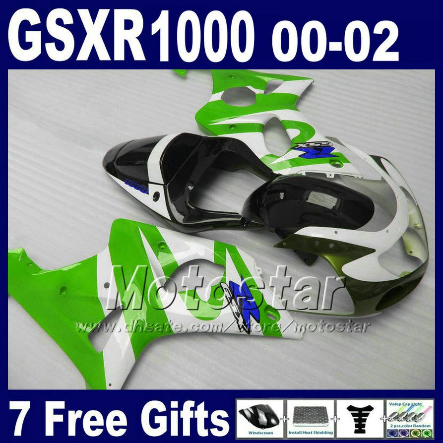 FAIRING KIT FÖR SUZUKI GSXR1000 K2 2000 2001 2002 Vita svarta Fairings Set GSXR 1000 00 01 02 GSX-R1000 med 7 gåvor SA68