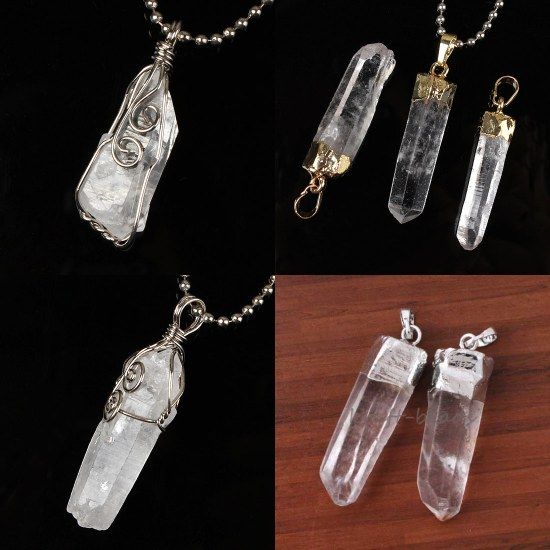 Hurtownie 10 sztuk Urok Naturalny Srebrny / Pozłacany Clear Rock Crystal Quartz Gemstone Losowe Kształt Kamień Wisiorek Biżuteria