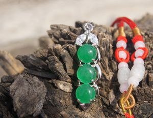 Alloy inlaid auspicious jade pendant green beans (peace) of the four seasons. Necklace pendant.