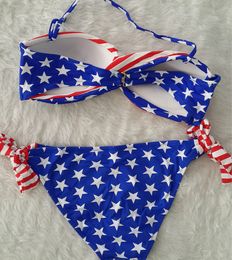 Hot Sexy Summer Women USA Flag bikini Stars & Stripes Padded Twisted Bandeau AMERICAN Swimwear,100sets/lot