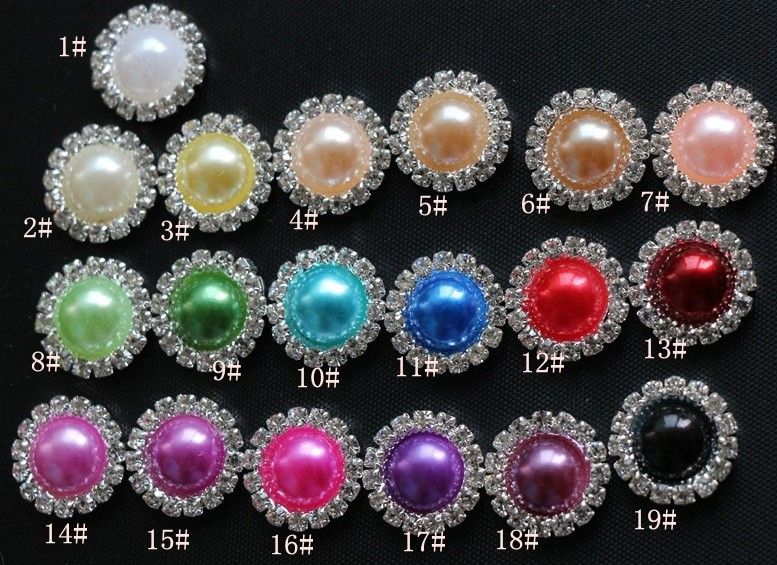 16mm płaski tył Kryształ Pearl Przyciski 50 sztuk / partia 19 Kolorory Metal Rhinestone Kryształ Luźne Diamenty Biżuteria Diyl