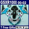 Motorcykelkropp för Suzuki GSXR 1000 K2 2000 2001 2002 Yellow Blue Corona Fairing Kit GSXR1000 00 - 02 GSX -R1000 med 7 gåvor DS8