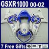 Motorcykelkropp för Suzuki GSXR 1000 K2 2000 2001 2002 Silver Blue Black Fairing Kit GSXR1000 00 - 02 GSX -R1000 med 7 gåvor DS11