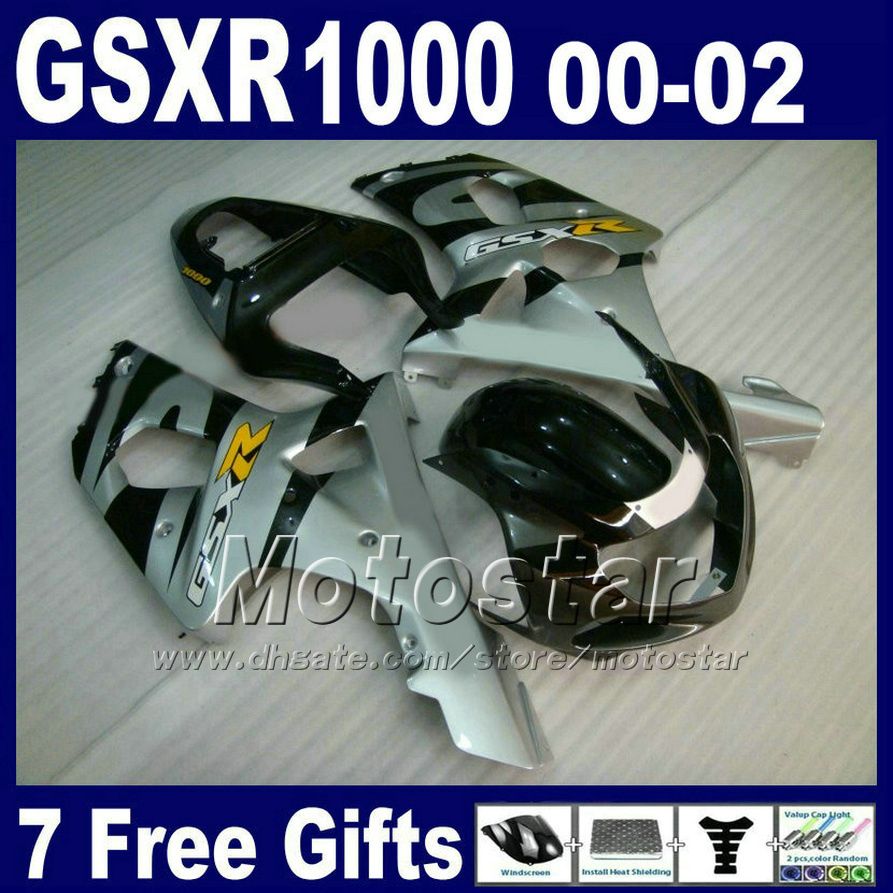 Carroceria da motocicleta para SUZUKI GSXR 1000 K2 2000 2001 2002 kit de carenagem de plástico preto prata GSXR1000 00 - 02 GSX-R1000 com 7 presentes DS5