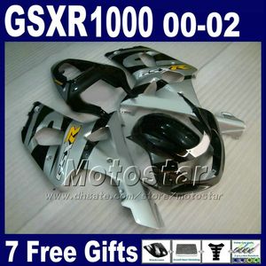 Motocykl do Suzuki GSXR 1000 K2 2000 2001 2002 Zestaw czarnego srebrnego plastiku GSXR1000 00 - 02 GSX -R1000 z 7 prezentami DS5